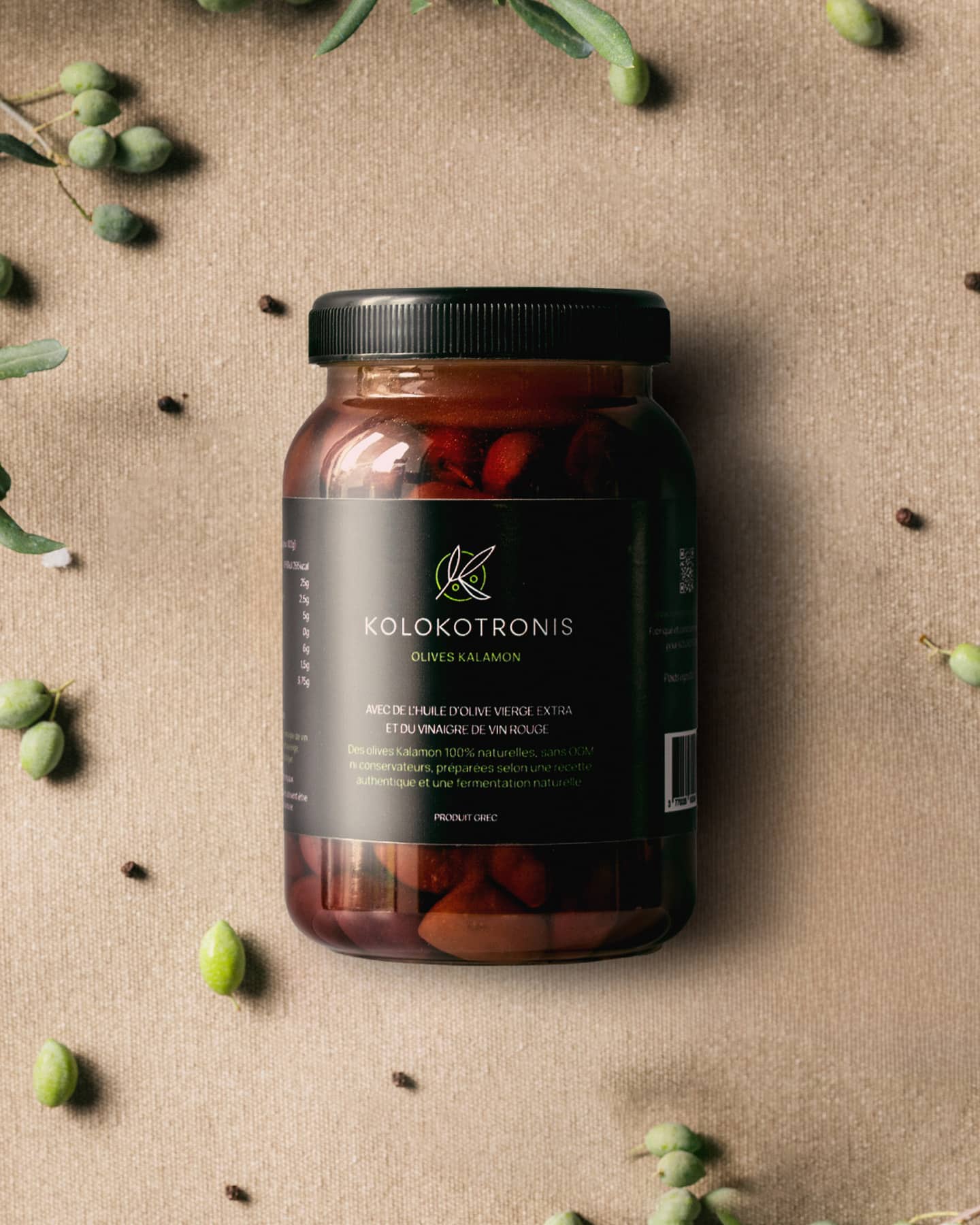 Olives Kalamon grecques Kolokotronis — 400g, conservées dans l'huile d'olive vierge extra