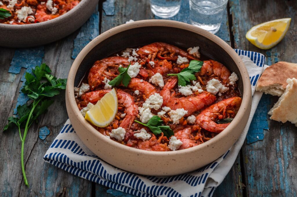 Crevettes saganaki